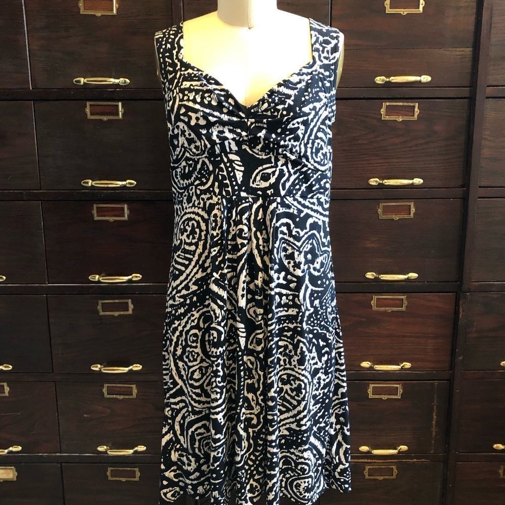 Loft Black/White Knit Abstract Print Dress 6